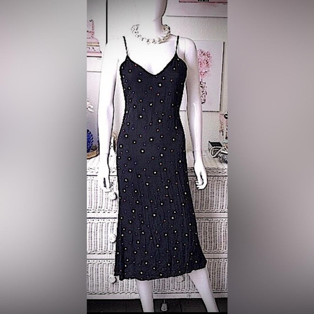 Reformation Jaxon Midi Dress Low Cut Sleeveless in Stella Star in Black size 2 - Picture 2 of 9